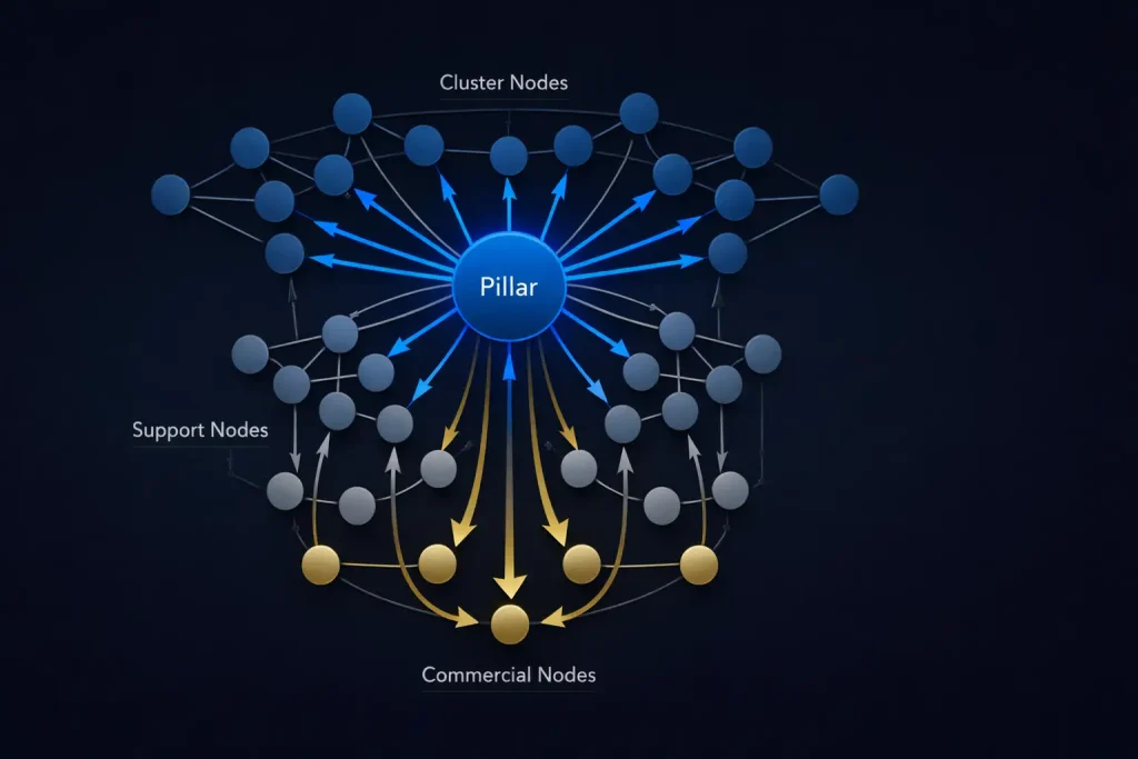Programmatic Topical Authority graph-based distribution model for large-scale SEO systems