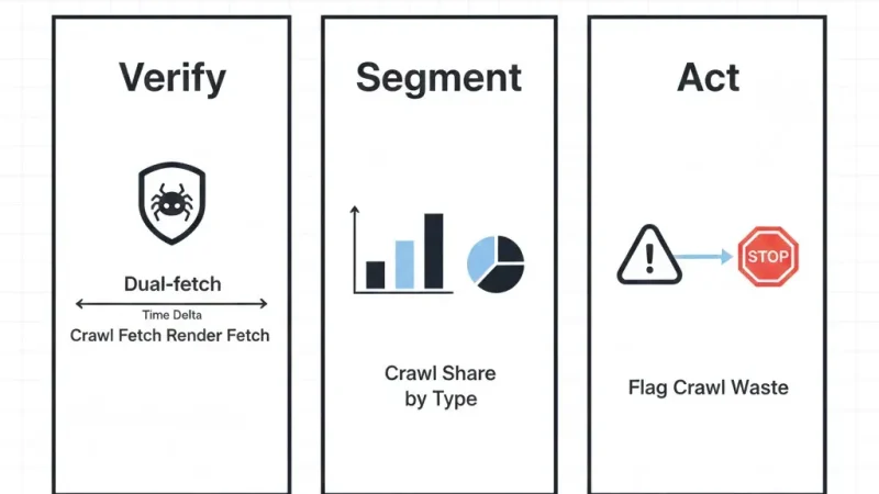 Technical SEO Log File Analysis: Googlebot crawl segmentation, render-fetch detection, crawl waste attribution