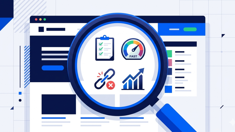 How to Do an SEO Audit Step by Step Seven-step SEO audit process shown as a visual workflow diagram