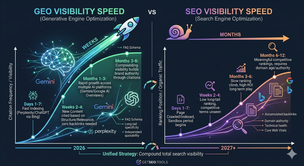 GEO vs SEO growth speed chart